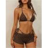 image:imageMakeMeChic Womens Polka Dots Triangle Bikini Sets Swim Shorts Y2K Leopard Striped Bathing Suit SwimsuitBrown Yellow