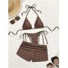 image:imageMakeMeChic Womens Polka Dots Triangle Bikini Sets Swim Shorts Y2K Leopard Striped Bathing Suit SwimsuitBrown Yellow