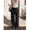 image:imageMakeMeChic Womens Polka Dots Wide Leg Pants Low Waist Causal Office Work Long TrousersBlack