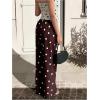 image:imageMakeMeChic Womens Polka Dots Wide Leg Pants Low Waist Causal Office Work Long TrousersBrown