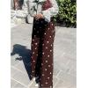 image:imageMakeMeChic Womens Polka Dots Wide Leg Pants Low Waist Causal Office Work Long TrousersBrown