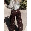 image:imageMakeMeChic Womens Polka Dots Wide Leg Pants Low Waist Causal Office Work Long TrousersBrown