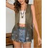 image:imageMakeMeChic Womens Rivet Suede Tassel Sleeveless Vest Jacket Open Front Cowboy Chic Fringe Vest OuterwearArmy Green Solid