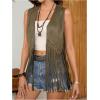 image:imageMakeMeChic Womens Rivet Suede Tassel Sleeveless Vest Jacket Open Front Cowboy Chic Fringe Vest OuterwearArmy Green Solid
