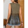 image:imageMakeMeChic Womens Rivet Suede Tassel Sleeveless Vest Jacket Open Front Cowboy Chic Fringe Vest OuterwearArmy Green Solid