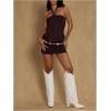 image:imageMakeMeChic Womens Ruffle Mini Dress Y2k Backless Sleeveless Western Going Out Halter DressesBrown Solid