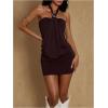 image:imageMakeMeChic Womens Ruffle Mini Dress Y2k Backless Sleeveless Western Going Out Halter DressesBrown Solid