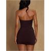 image:imageMakeMeChic Womens Ruffle Mini Dress Y2k Backless Sleeveless Western Going Out Halter DressesBrown Solid