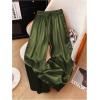 image:imageMakeMeChic Womens Satin Wide Leg Pants Drawstring Elastic Waist Silk Trousers Palazzo PantsArmy Green