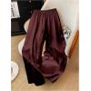 image:imageMakeMeChic Womens Satin Wide Leg Pants Drawstring Elastic Waist Silk Trousers Palazzo PantsBurgundy