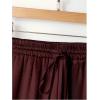 image:imageMakeMeChic Womens Satin Wide Leg Pants Drawstring Elastic Waist Silk Trousers Palazzo PantsBurgundy