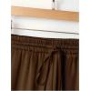 image:imageMakeMeChic Womens Satin Wide Leg Pants Drawstring Elastic Waist Silk Trousers Palazzo PantsCoffee Brown