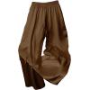 image:imageMakeMeChic Womens Satin Wide Leg Pants Drawstring Elastic Waist Silk Trousers Palazzo PantsCoffee Brown
