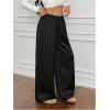 image:imageMakeMeChic Womens Satin Wide Leg Pants Silk Baggy Going Out Pants Drawstring Low Rise TrousersBlack
