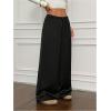 image:imageMakeMeChic Womens Satin Wide Leg Pants Silk Baggy Going Out Pants Drawstring Low Rise TrousersBlack