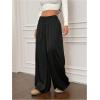 image:imageMakeMeChic Womens Satin Wide Leg Pants Silk Baggy Going Out Pants Drawstring Low Rise TrousersBlack