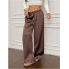 image:imageMakeMeChic Womens Satin Wide Leg Pants Silk Baggy Going Out Pants Drawstring Low Rise TrousersBrown