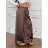 image:imageMakeMeChic Womens Satin Wide Leg Pants Silk Baggy Going Out Pants Drawstring Low Rise TrousersBrown