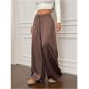 image:imageMakeMeChic Womens Satin Wide Leg Pants Silk Baggy Going Out Pants Drawstring Low Rise TrousersBrown