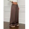 image:imageMakeMeChic Womens Satin Wide Leg Pants Silk Baggy Going Out Pants Drawstring Low Rise TrousersBrown