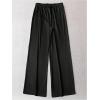 image:imageMakeMeChic Womens Satin Wide Leg Pants Silk Drawstring Elastic Waist Long TrousersBlack