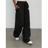 image:imageMakeMeChic Womens Straight Leg Drawstring Sweatpants Slant Pocket Baggy Sports PantsBlack