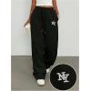 image:imageMakeMeChic Womens Straight Leg Drawstring Sweatpants Slant Pocket Baggy Sports PantsBlack