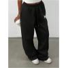 image:imageMakeMeChic Womens Straight Leg Drawstring Sweatpants Slant Pocket Baggy Sports PantsBlack