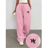 image:imageMakeMeChic Womens Straight Leg Drawstring Sweatpants Slant Pocket Baggy Sports PantsPink