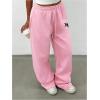 image:imageMakeMeChic Womens Straight Leg Drawstring Sweatpants Slant Pocket Baggy Sports PantsPink