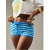 image:imageMakeMeChic Womens Striped Micro Mini Shorts Drawstring Low Rise Summer Casual ShortsBlue