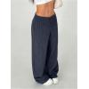 image:imageMakeMeChic Womens Striped Wide Leg Dressy Pants Low Waist Button Business TrousersBlue