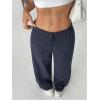 image:imageMakeMeChic Womens Striped Wide Leg Dressy Pants Low Waist Button Business TrousersBlue