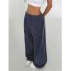 image:imageMakeMeChic Womens Striped Wide Leg Dressy Pants Low Waist Button Business TrousersBlue