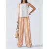 image:imageMakeMeChic Womens Striped Wide Leg Pants Tie Front Boho Travel Pants Fall TrousersOrange