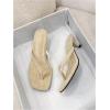 image:imageMakeMeChic Womens Suede Kitten Heels Sandals Thong Open Toe Flip Flop Heeled Sandals Vacation Party Summer ShoesBeige B