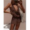image:imageMakeMeChic Womens Summer 2 Piece Sets Deep V Neck Knit Tank Tops Mini Shorts Set Beach Vacation OutfitsCoffee Brown
