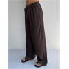 image:imageMakeMeChic Womens Summer Beach Baggy Pants Y2k Drawstring Low Waist Wide Leg Lounge PantsCoffee Brown