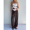 image:imageMakeMeChic Womens Summer Beach Baggy Pants Y2k Drawstring Low Waist Wide Leg Lounge PantsCoffee Brown