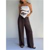 image:imageMakeMeChic Womens Summer Beach Baggy Pants Y2k Drawstring Low Waist Wide Leg Lounge PantsCoffee Brown