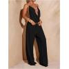 image:imageMakeMeChic Womens Summer Beach Wide Leg Pants Swimsuit Coverup Low Waist Knit Baggy Lounge PantsBlack