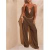 image:imageMakeMeChic Womens Summer Beach Wide Leg Pants Swimsuit Coverup Low Waist Knit Baggy Lounge PantsBrown
