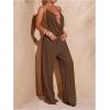 image:imageMakeMeChic Womens Summer Beach Wide Leg Pants Swimsuit Coverup Low Waist Knit Baggy Lounge PantsBrown