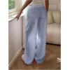 image:imageMakeMeChic Womens Summer Pants Elastic Waist Y2K Bow Striped Drawstring Straight Leg Lounge PantsBlue