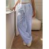 image:imageMakeMeChic Womens Summer Pants Elastic Waist Y2K Bow Striped Drawstring Straight Leg Lounge PantsBlue