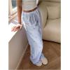 image:imageMakeMeChic Womens Summer Pants Elastic Waist Y2K Bow Striped Drawstring Straight Leg Lounge PantsBlue