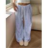 image:imageMakeMeChic Womens Summer Pants Elastic Waist Y2K Bow Striped Drawstring Straight Leg Lounge PantsBlue