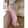 image:imageMakeMeChic Womens Summer Pants Elastic Waist Y2K Bow Striped Drawstring Straight Leg Lounge PantsPink