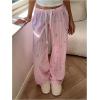 image:imageMakeMeChic Womens Summer Pants Elastic Waist Y2K Bow Striped Drawstring Straight Leg Lounge PantsPink