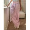 image:imageMakeMeChic Womens Summer Pants Elastic Waist Y2K Bow Striped Drawstring Straight Leg Lounge PantsPink